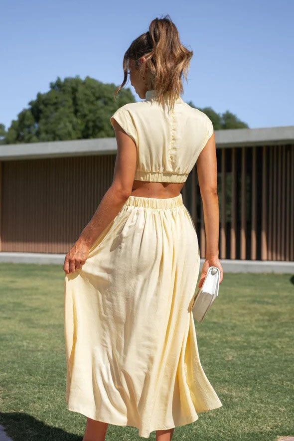 Prestige Mode™ | Robe Midi de Vacances avec Taille Découpée et Poches