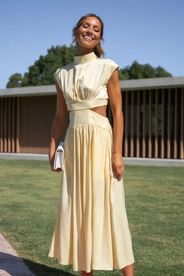 Prestige Mode™ | Robe Midi de Vacances avec Taille Découpée et Poches