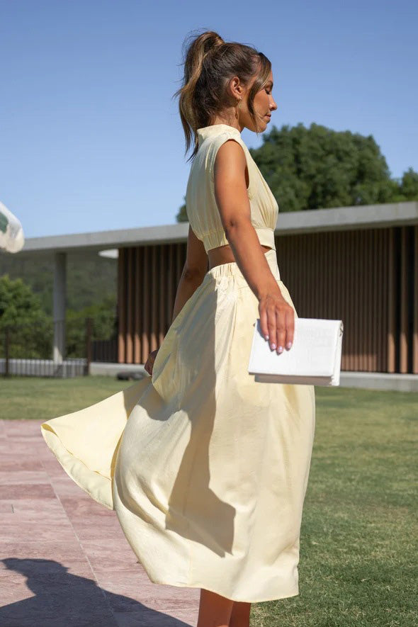 Prestige Mode™ | Robe Midi de Vacances avec Taille Découpée et Poches