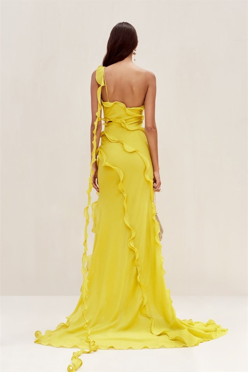 Prestige Mode™ | Robe Maxi Chiffon à Volants Une Épaule Gloria