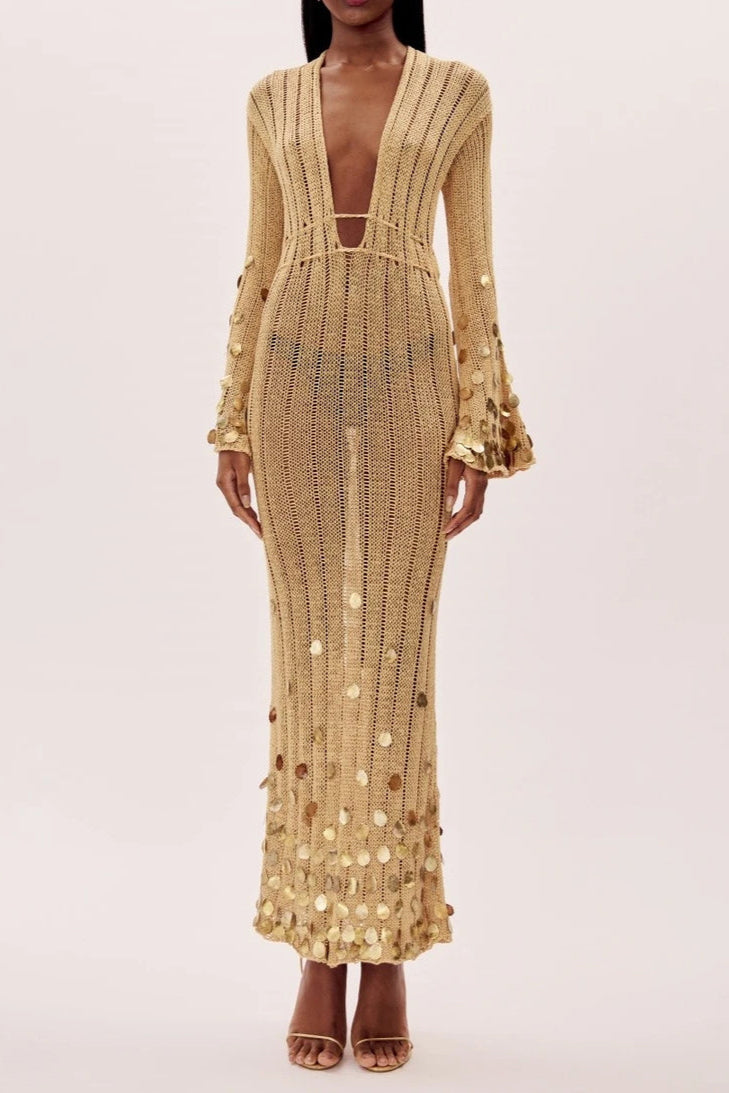 Prestige Mode™ | Robe Maxi Tricot Dorée Dolly