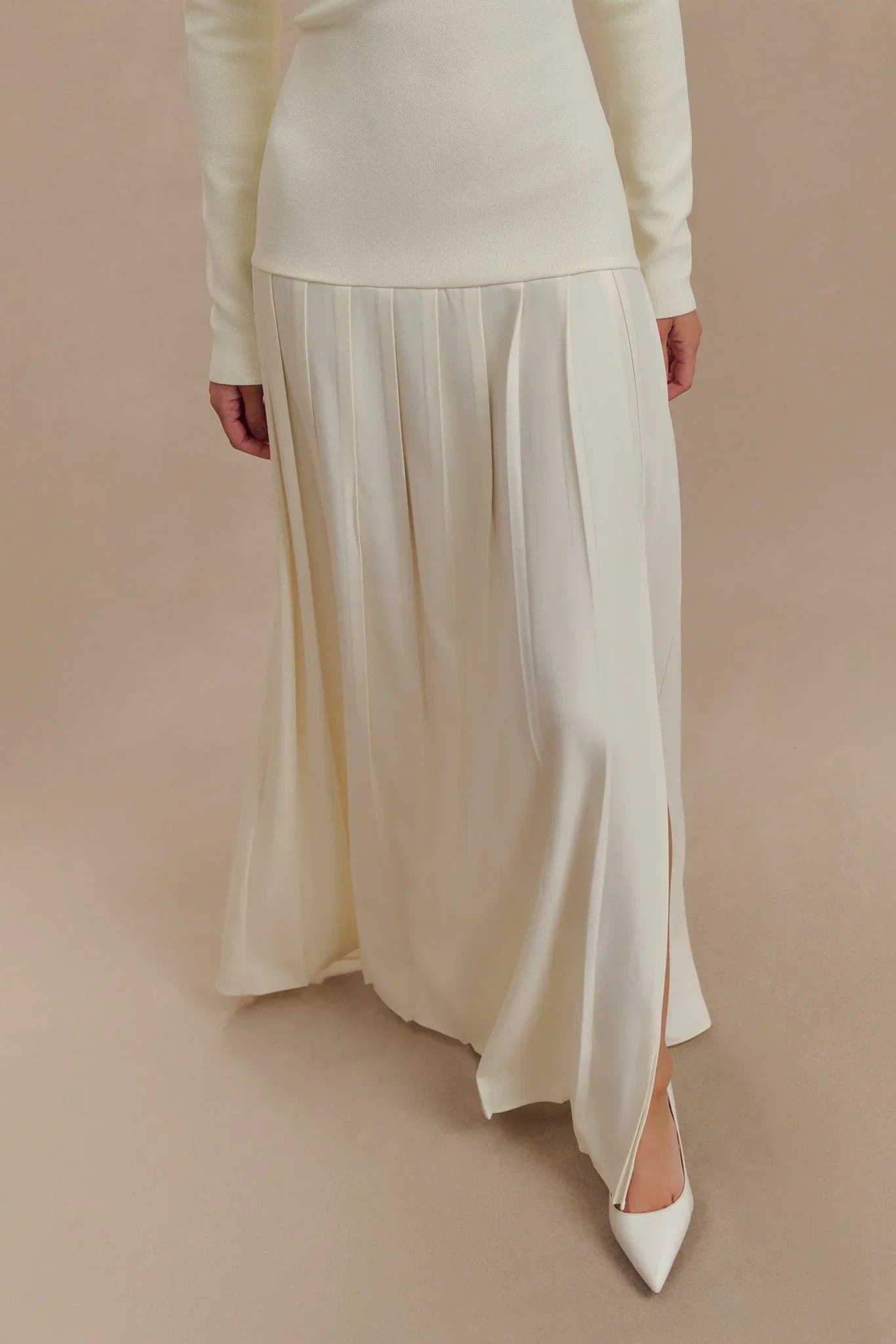 Prestige Mode™ | Robe Maxi Tricotée Off Shoulder - Ivoire