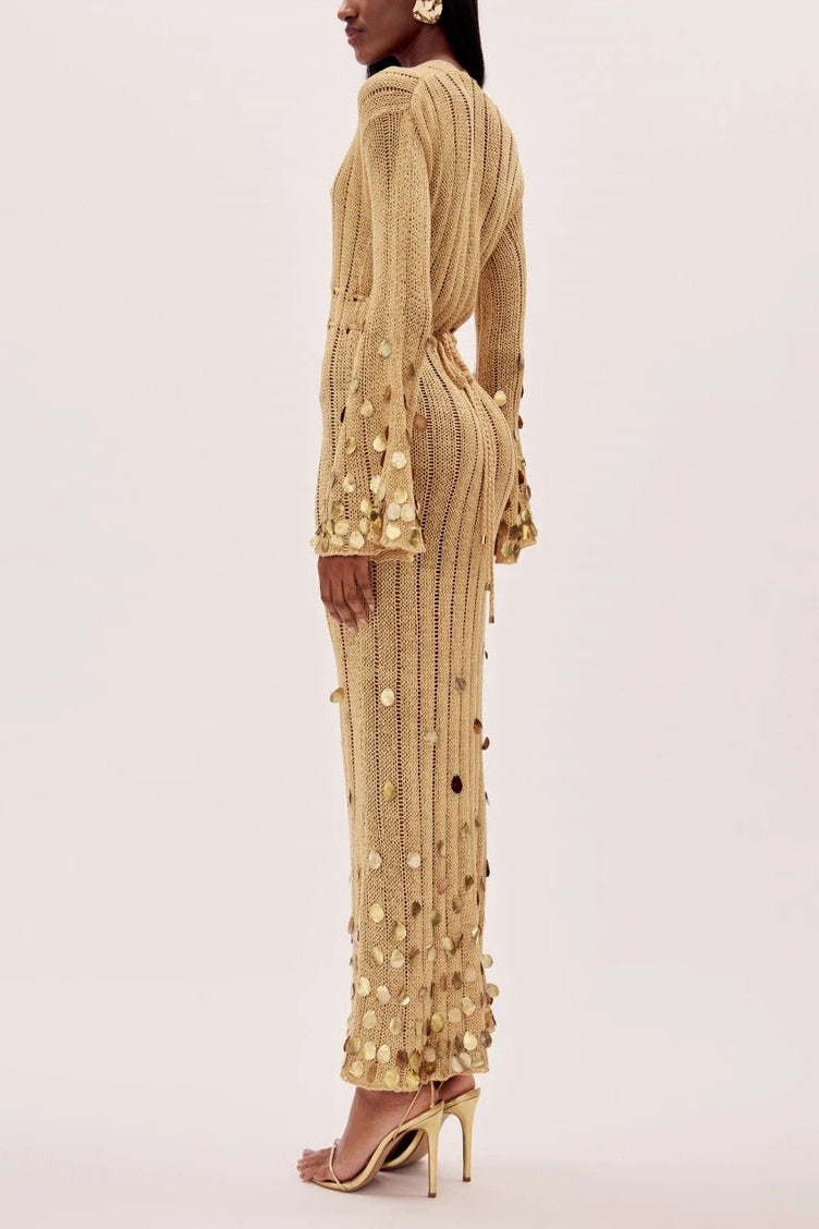 Prestige Mode™ | Robe Maxi Tricot Dorée Dolly