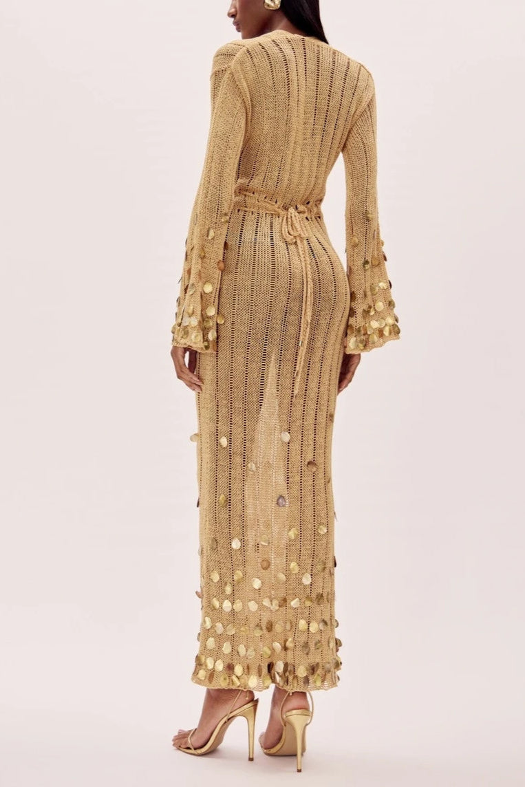 Prestige Mode™ | Robe Maxi Tricot Dorée Dolly