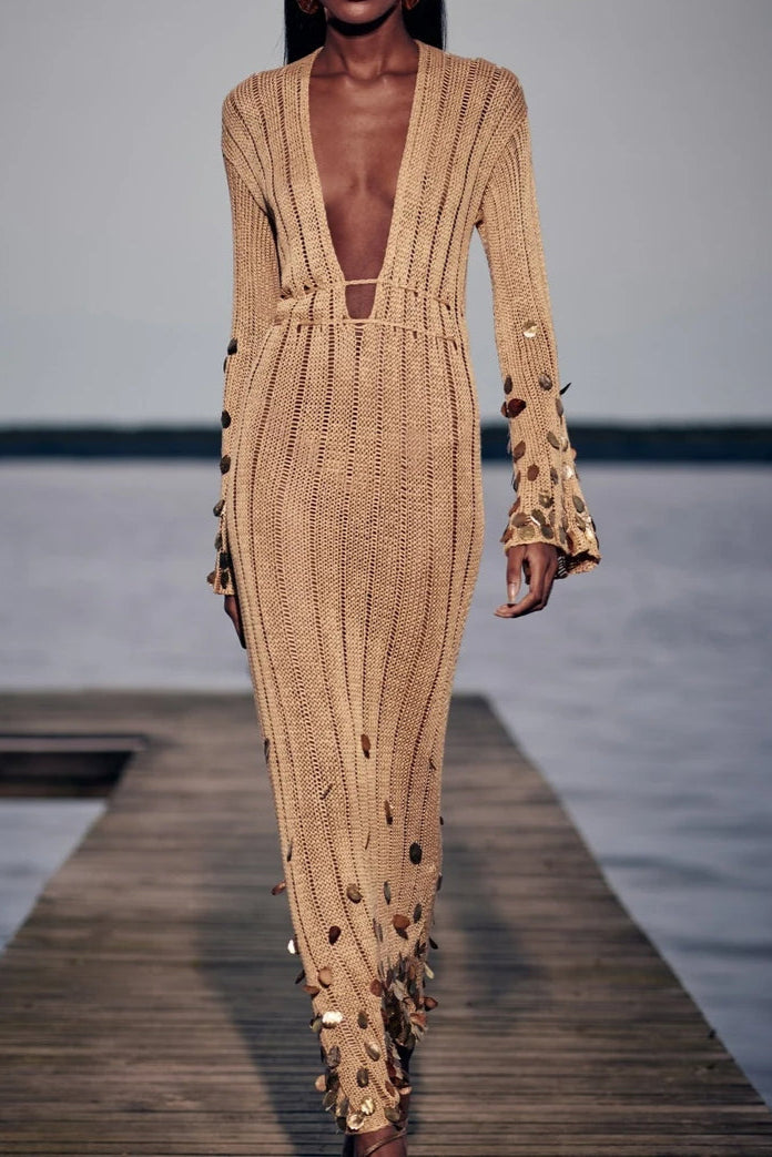 Prestige Mode™ | Robe Maxi Tricot Dorée Dolly