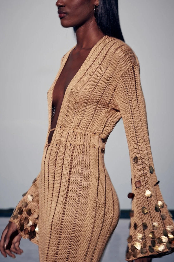 Prestige Mode™ | Robe Maxi Tricot Dorée Dolly