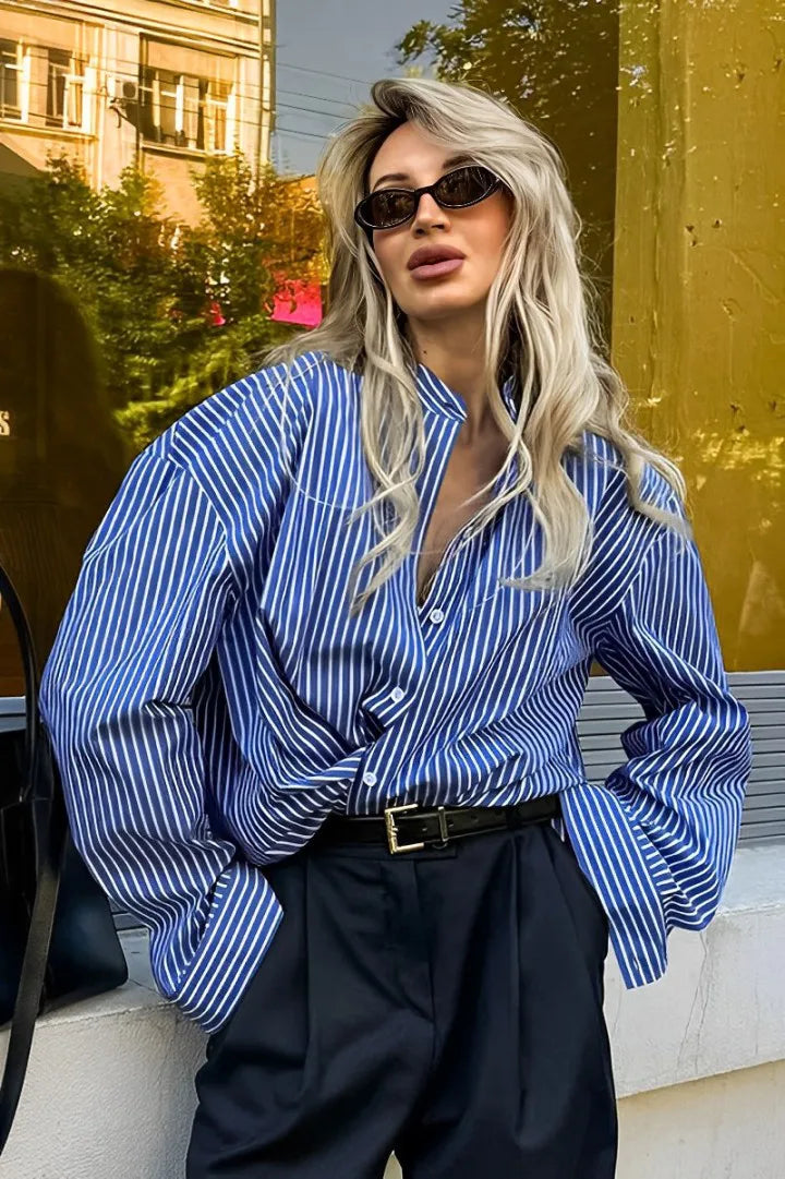 Prestige Mode™ | Blouse Longue à Rayures Patchwork