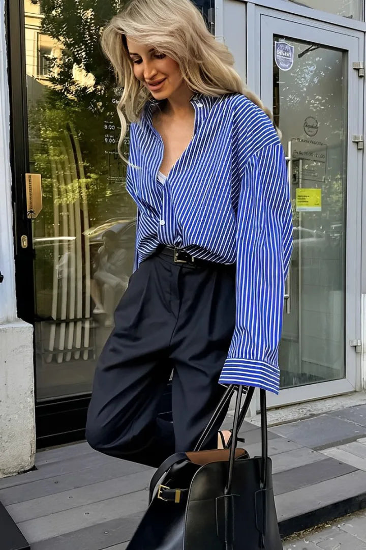 Prestige Mode™ | Blouse Longue à Rayures Patchwork