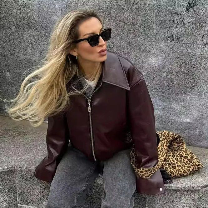 Prestige Mode™ | Veste en Cuir Biker avec Revers Élégant
