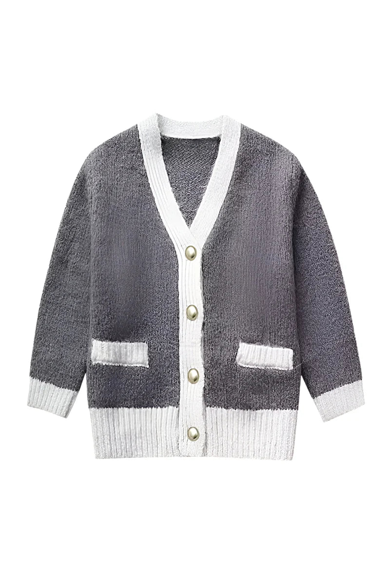 Prestige Mode™ | Cardigan Fin Tricoté Avec Détails Contrastés