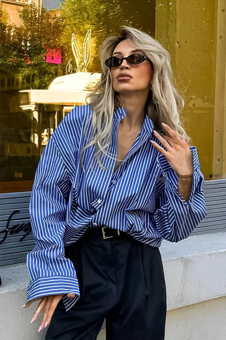 Prestige Mode™ | Blouse Longue à Rayures Patchwork