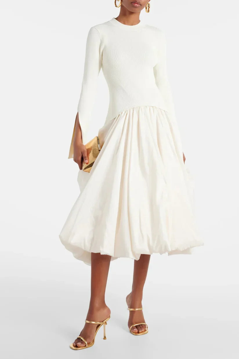 Prestige Mode™ | Robe Midi à Jupe Bouffante en Mixed-Media Kenlie