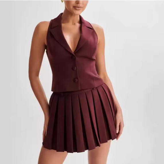 Prestige Mode™ | Gilet Eleanor & Jupe Mini Plissée Co-Ord