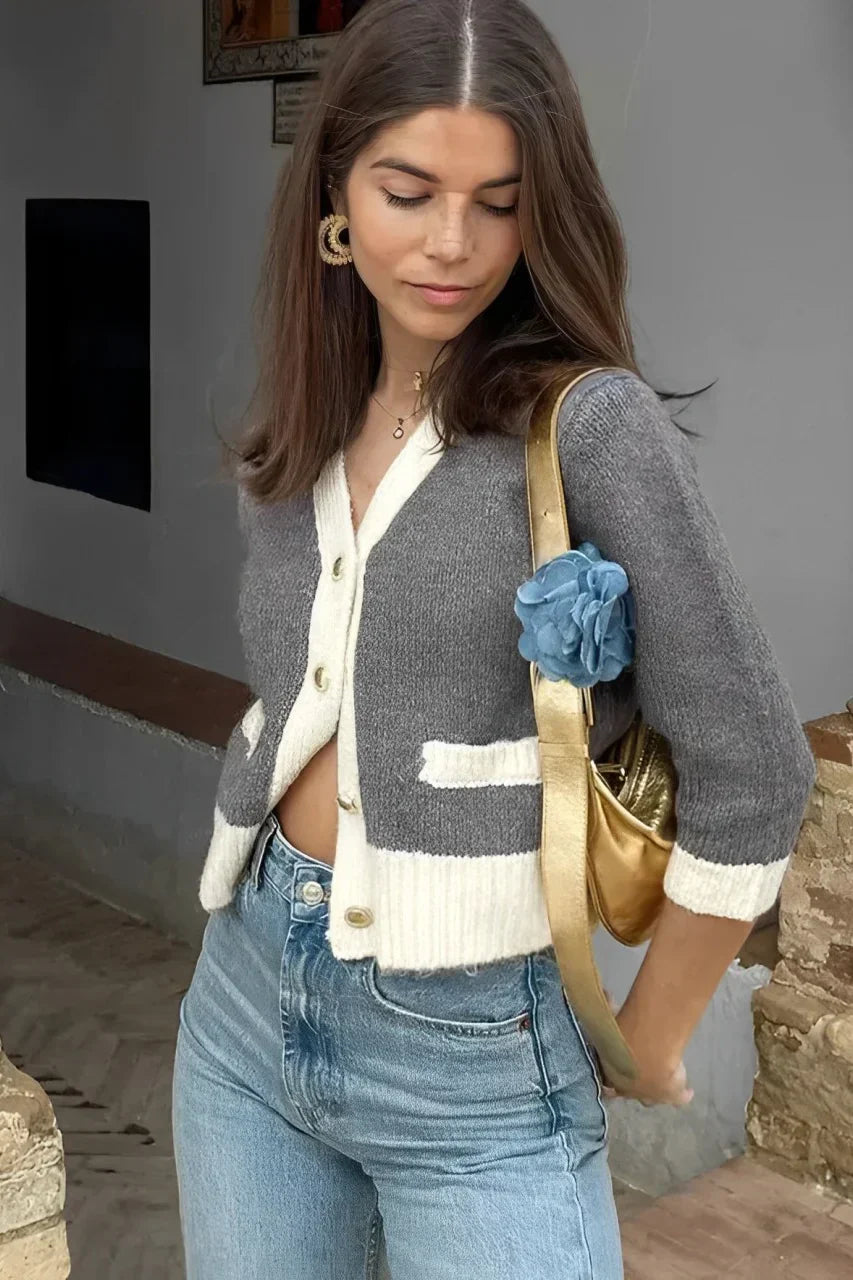 Prestige Mode™ | Cardigan Fin Tricoté Avec Détails Contrastés