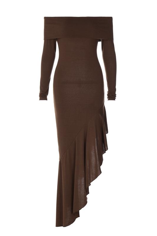 Prestige Mode™ | Robe Midi Tricotée à Épaules Dégagées Alisa