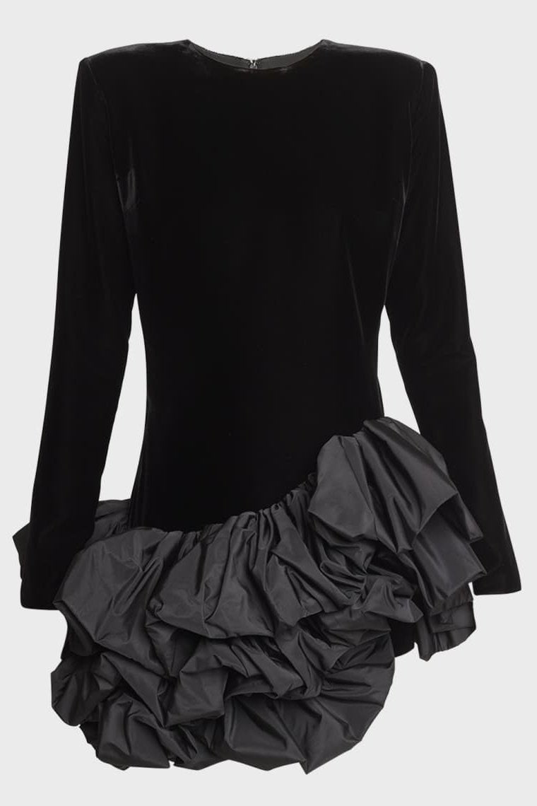Prestige Mode™ | Robe Mini en Velours Asymétrique à Volants