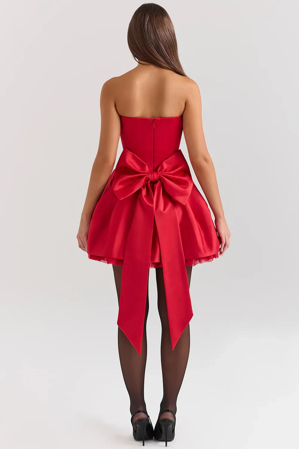 Prestige Mode™ | Robe Mini en Satin Rouge avec Nœud Détachable